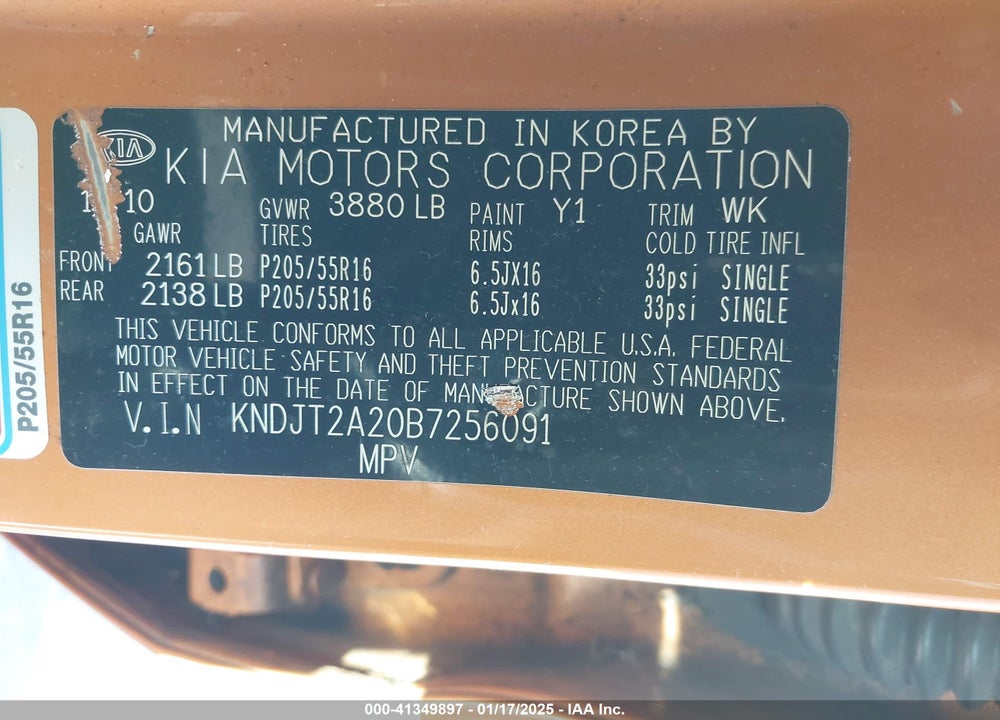 2011 KIA SOUL VIN: KNDJT2A20B7256091