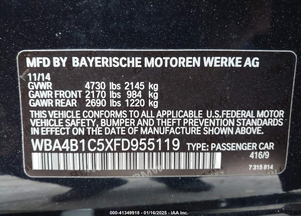 2015 BMW 435I GRAN COUPE VIN: WBA4B1C5XFD955119