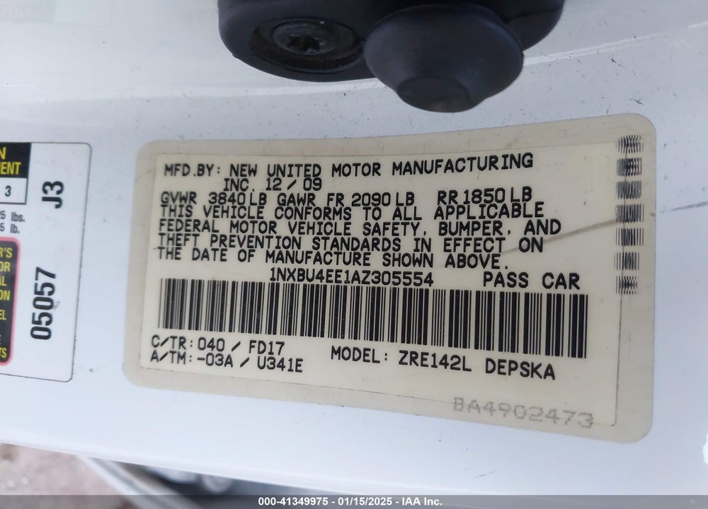 2010 TOYOTA COROLLA S VIN: 1NXBU4EE1AZ305554