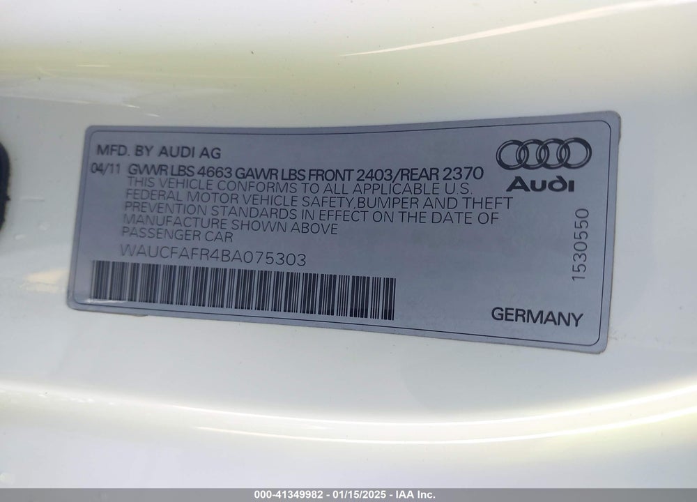 2011 AUDI A5 2.0T PREMIUM VIN: WAUCFAFR4BA075303