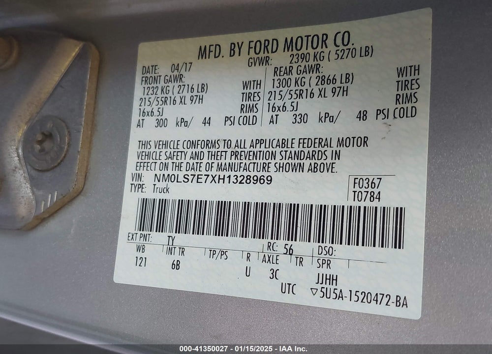 2017 FORD TRANSIT CONNECT XL VIN: NM0LS7E7XH1328969