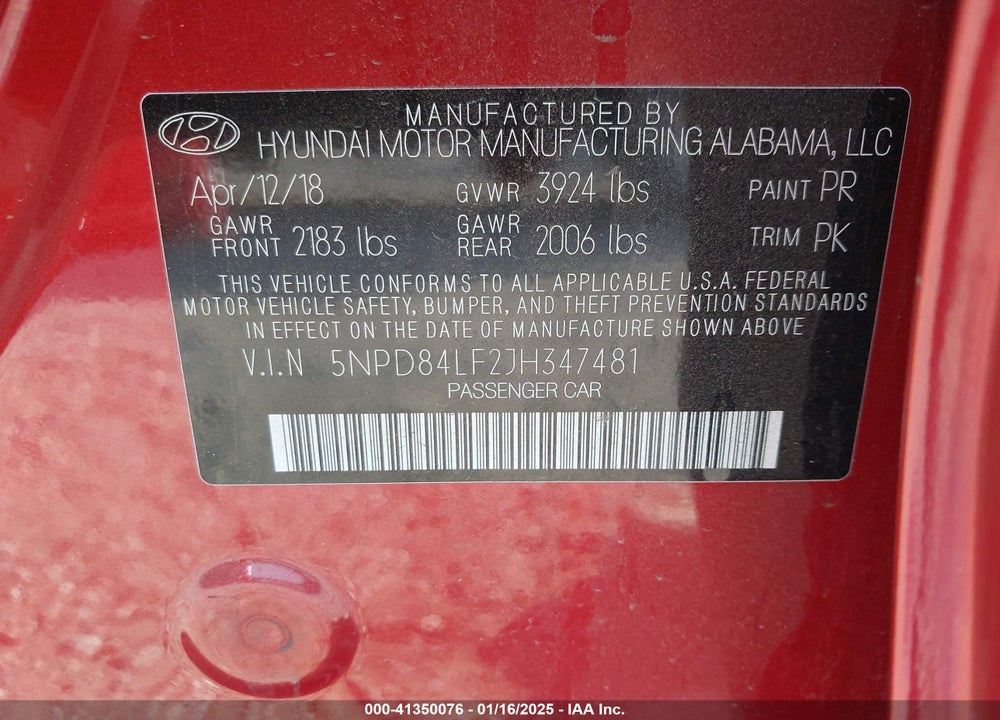2018 HYUNDAI ELANTRA VIN: 5NPD84LF2JH347481