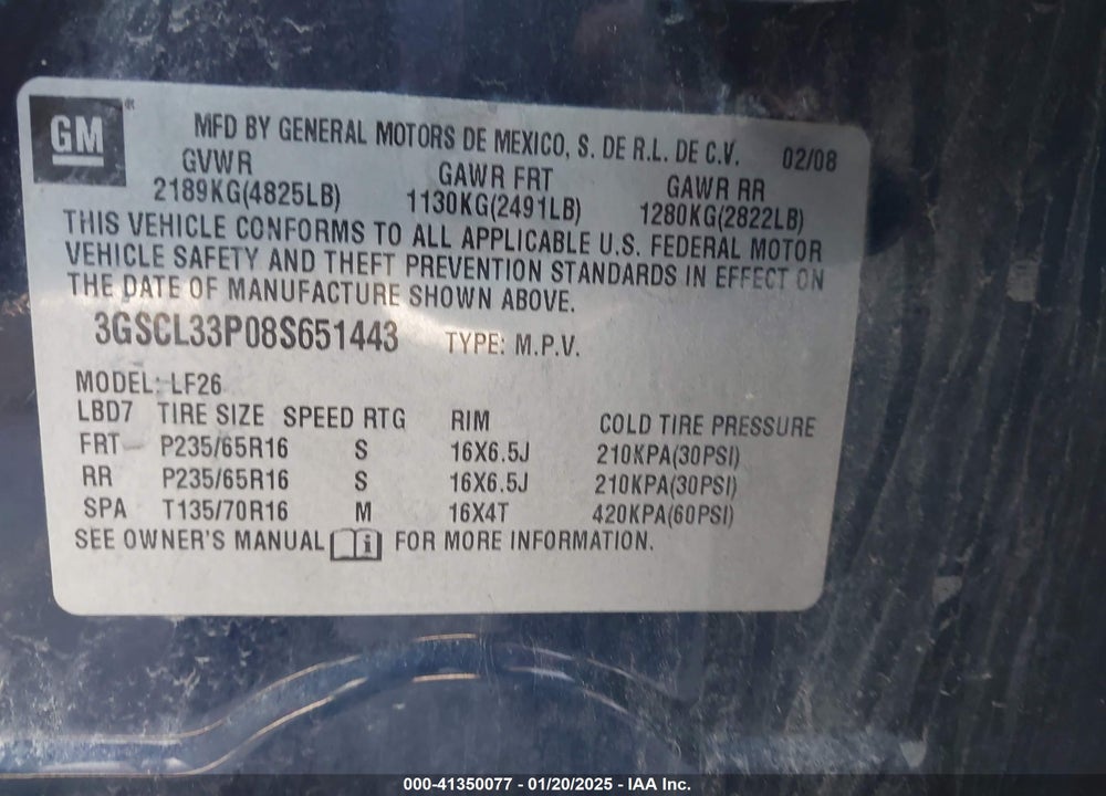 2008 SATURN VUE 4-CYL XE VIN: 3GSCL33P08S651443