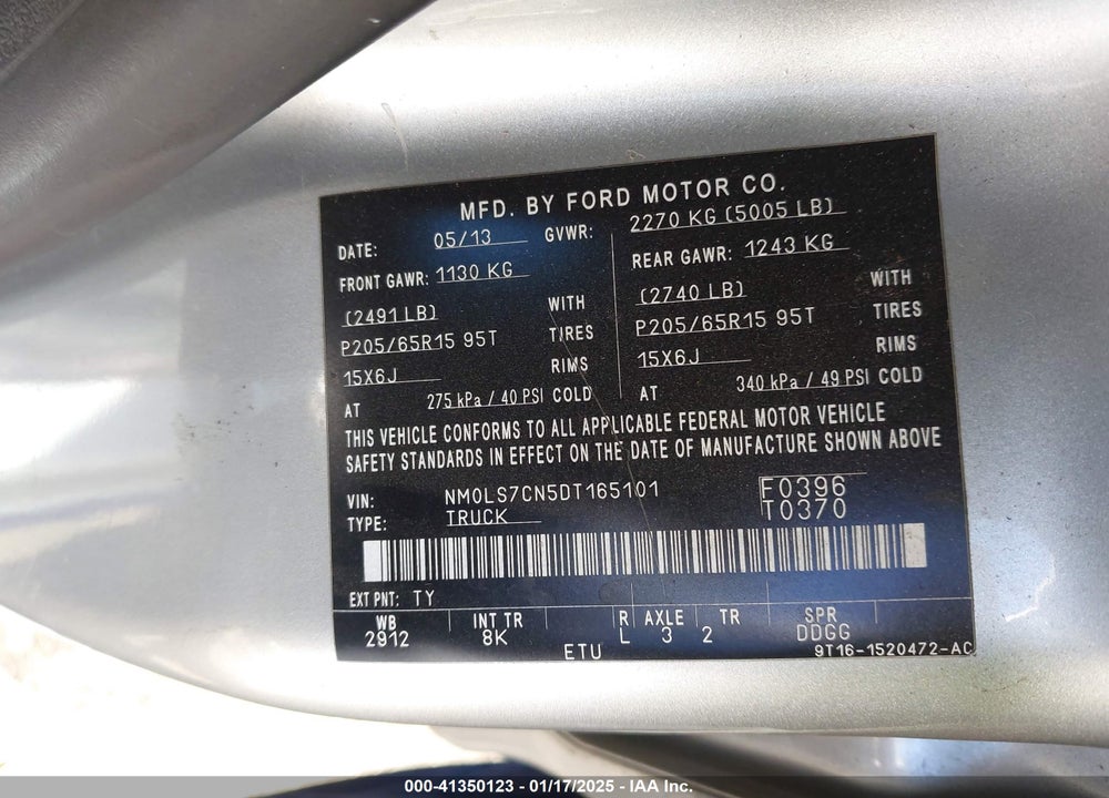 2013 FORD TRANSIT CONNECT XL VIN: NM0LS7CN5DT165101