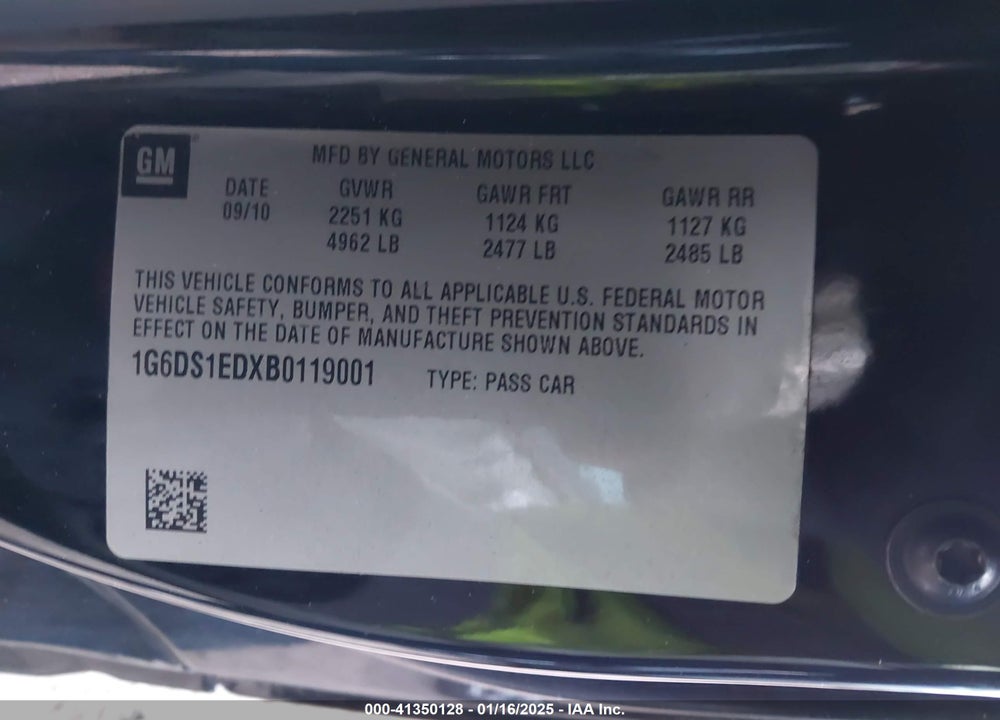 2011 CADILLAC CTS VIN: 1G6DS1EDXB0119001
