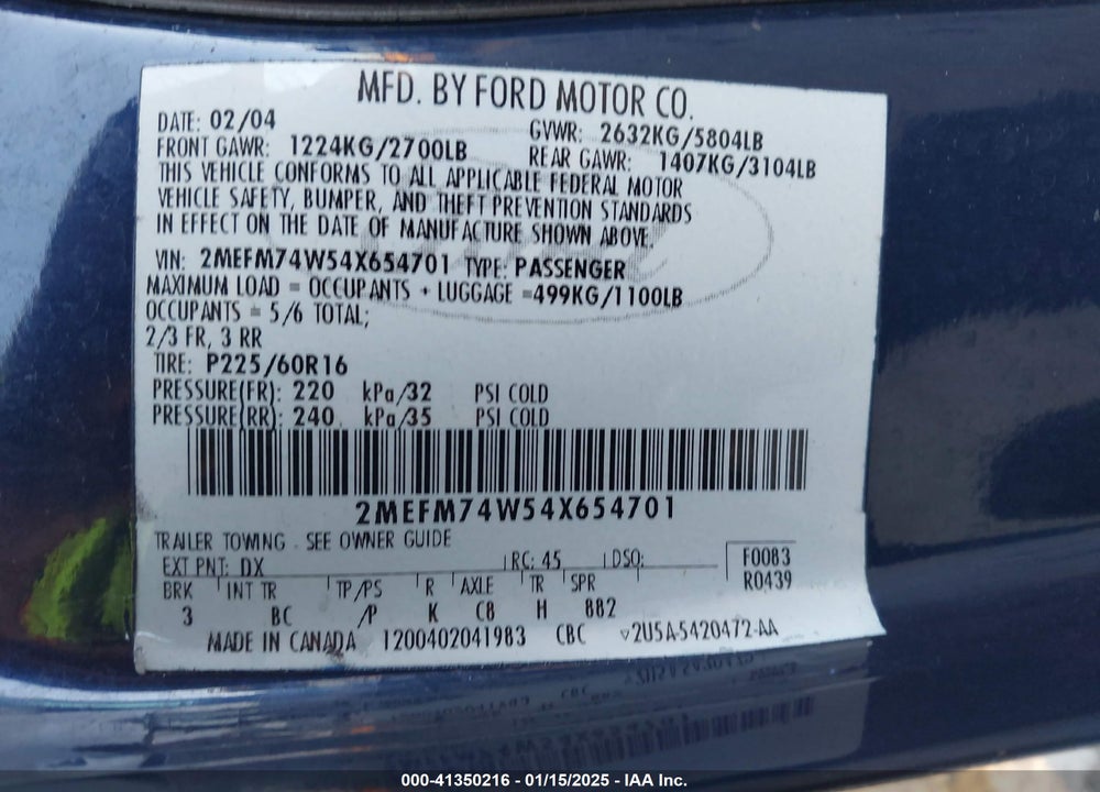 2004 MERCURY GRAND MARQUIS GS VIN: 2MEFM74W54X654701