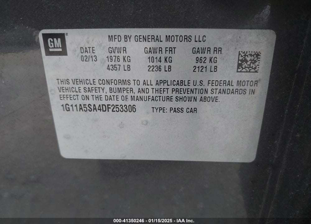 2013 CHEVROLET MALIBU VIN: 1G11A5SA4DF253306