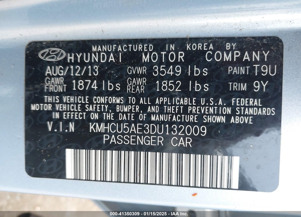 2013 HYUNDAI ACCENT VIN: KMHCU5AE3DU132009