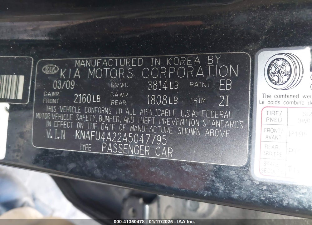 2010 KIA FORTE VIN: KNAFU4A22A5047795