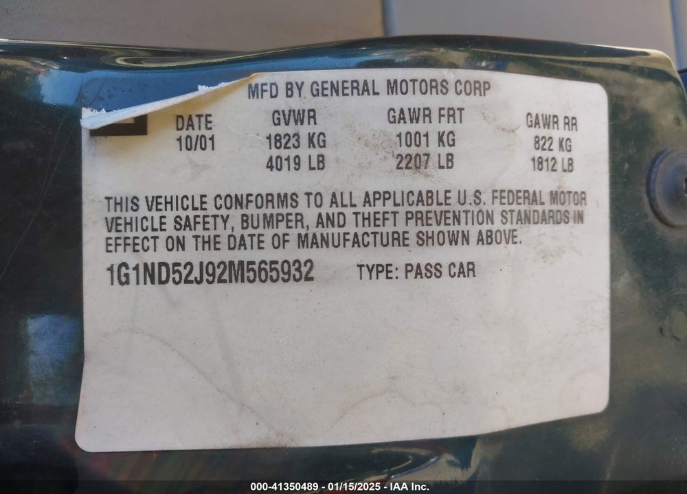 2002 CHEVROLET MALIBU VIN: 1G1ND52J92M565932
