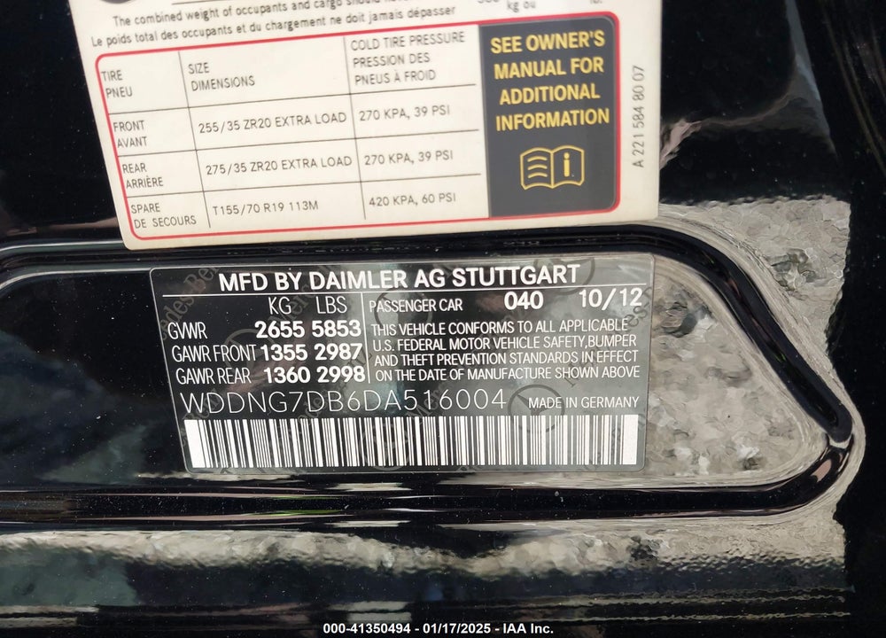 2013 MERCEDES-BENZ S VIN: WDDNG7DB6DA516004