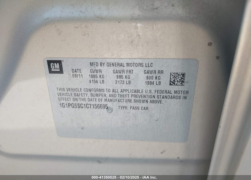 2012 CHEVROLET CRUZE 2LT VIN: 1G1PG5SC1C7156695