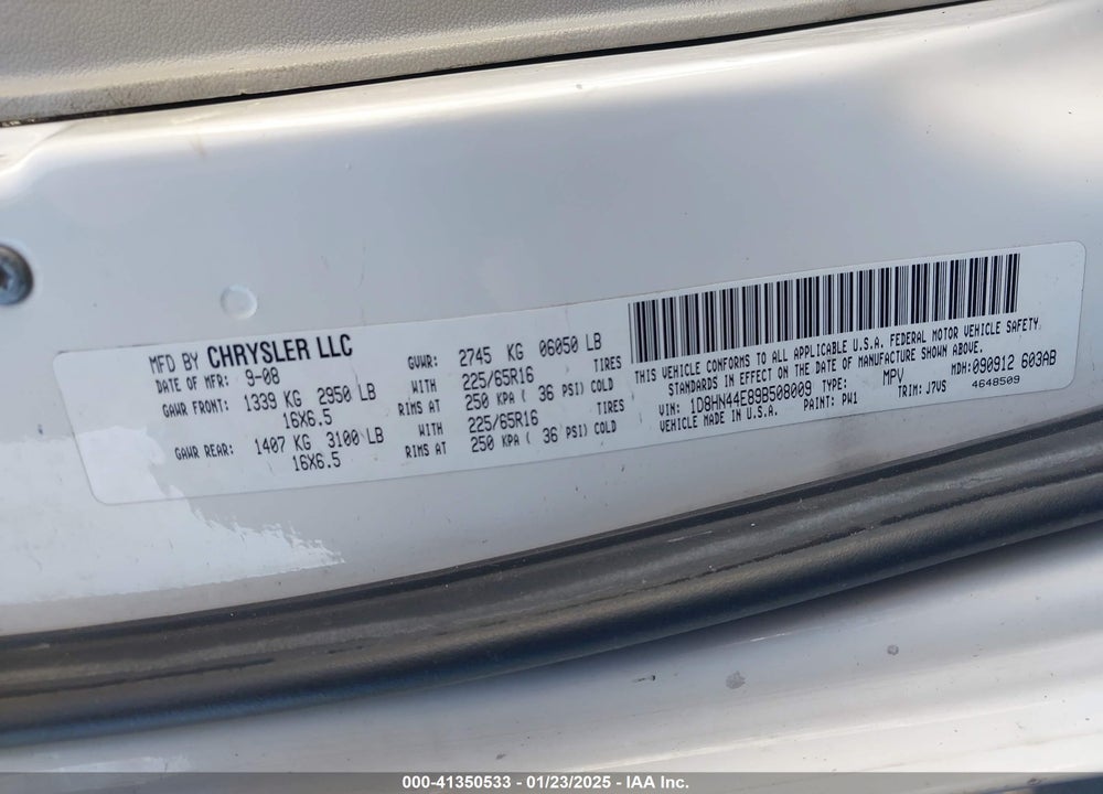 2009 DODGE GRAND CARAVAN SE VIN: 1D8HN44E89B508009