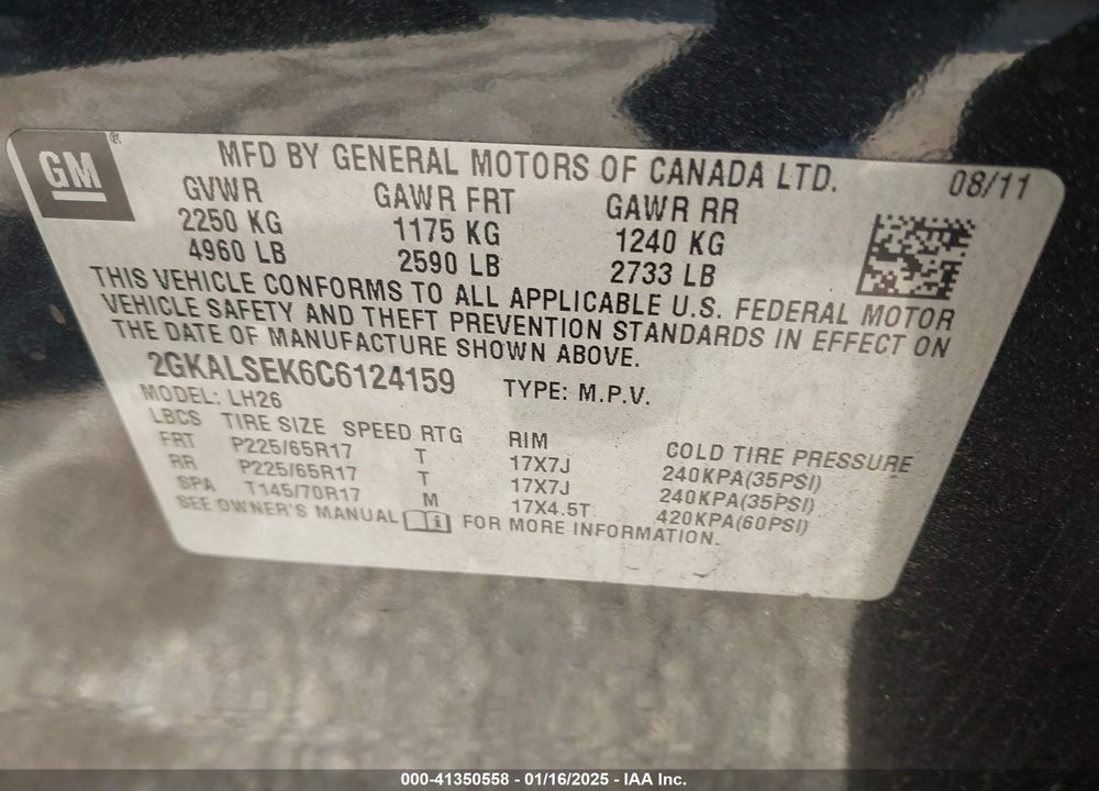 2012 GMC TERRAIN SLE-2 VIN: 2GKALSEK6C6124159