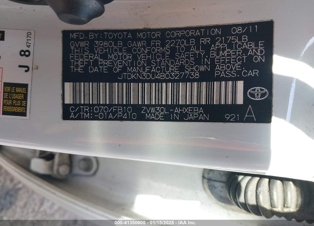 2011 TOYOTA PRIUS TWO VIN: JTDKN3DU4B0327738