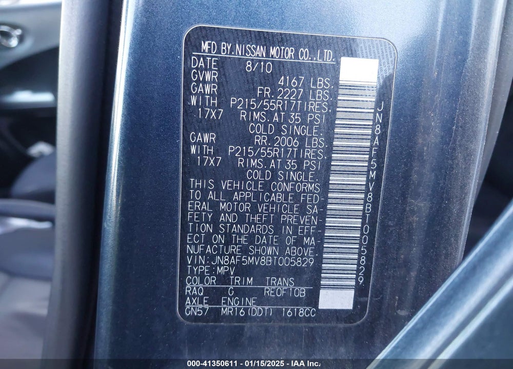 2011 NISSAN JUKE SV VIN: JN8AF5MV8BT005829