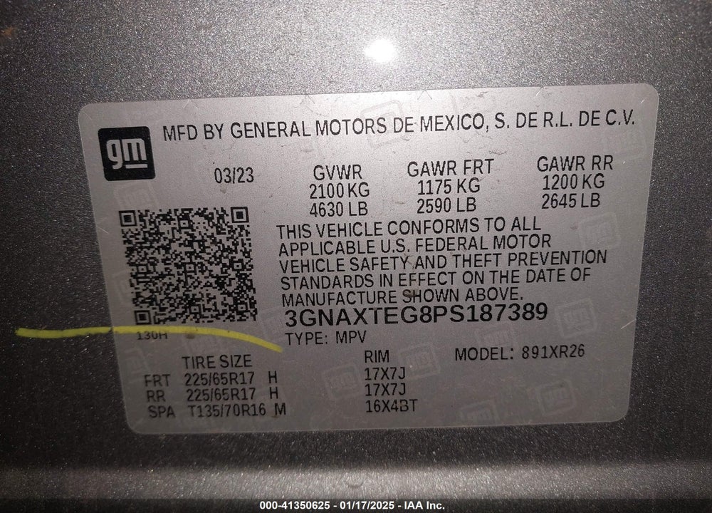 2023 CHEVROLET EQUINOX AWD 2FL VIN: 3GNAXTEG8PS187389