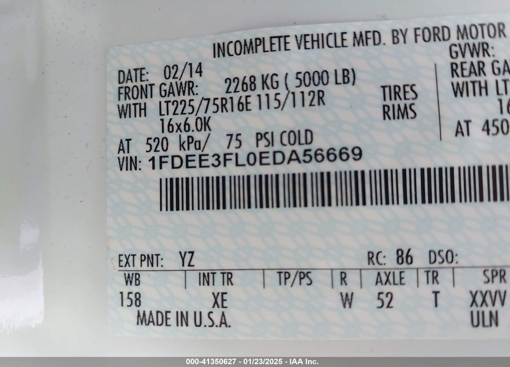2014 FORD E-350 CUTAWAY VIN: 1FDEE3FL0EDA56669