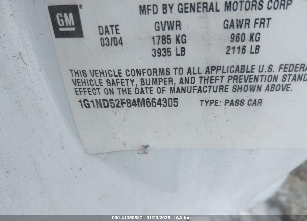 2004 CHEVROLET CLASSIC VIN: 1G1ND52F84M664305