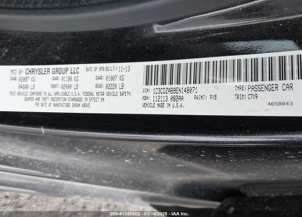 2014 DODGE AVENGER VIN: 1C3CDZAB9EN148071