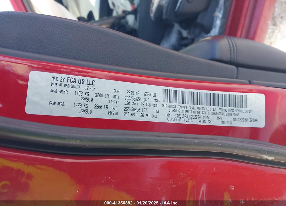 2018 DODGE DURANGO VIN: 1C4RDJDG3JC262264