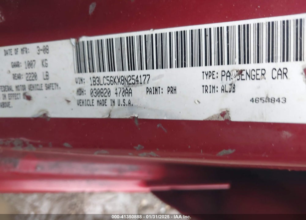 2008 DODGE AVENGER VIN: 1B3LC56KX8N254177