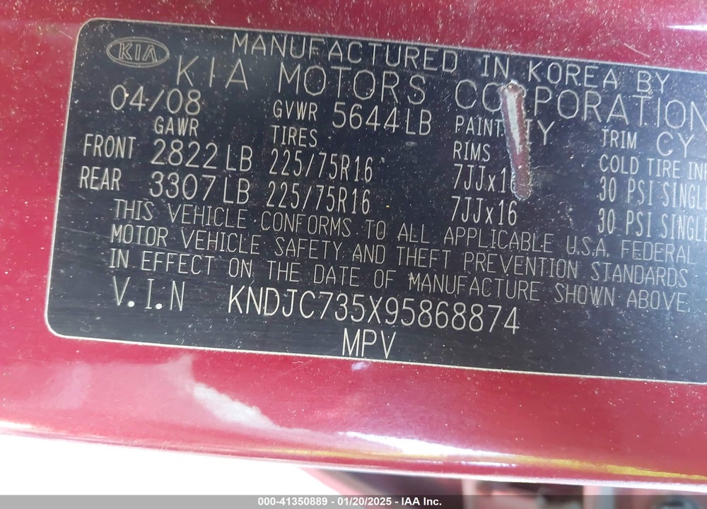 2009 KIA SORENTO LX VIN: KNDJC735X95868874