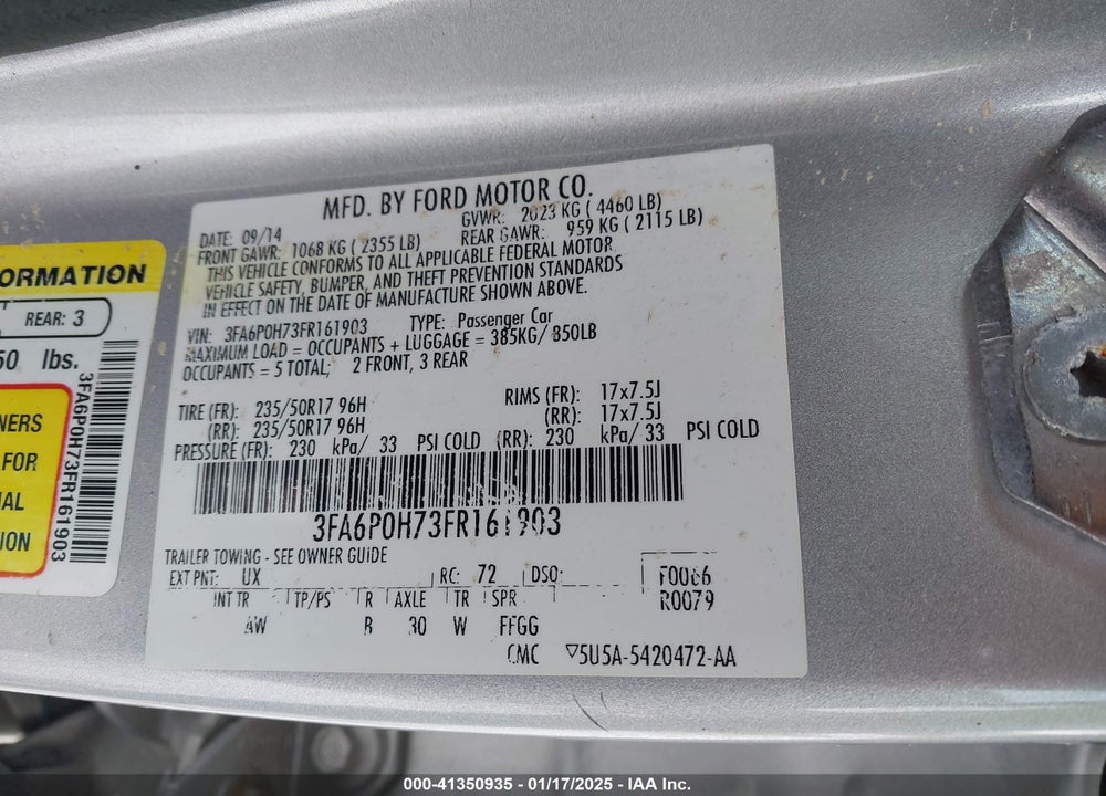 2015 FORD FUSION SE VIN: 3FA6P0H73FR161903