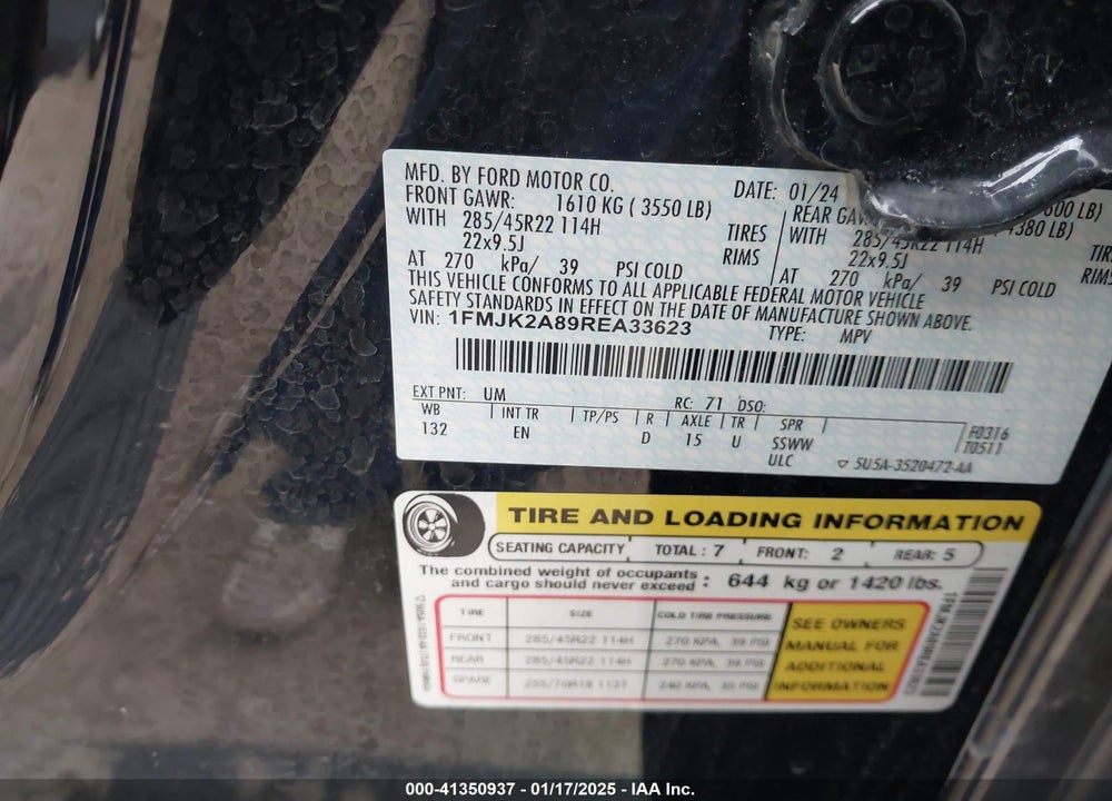 2024 FORD EXPEDITION LIMITED MAX VIN: 1FMJK2A89REA33623