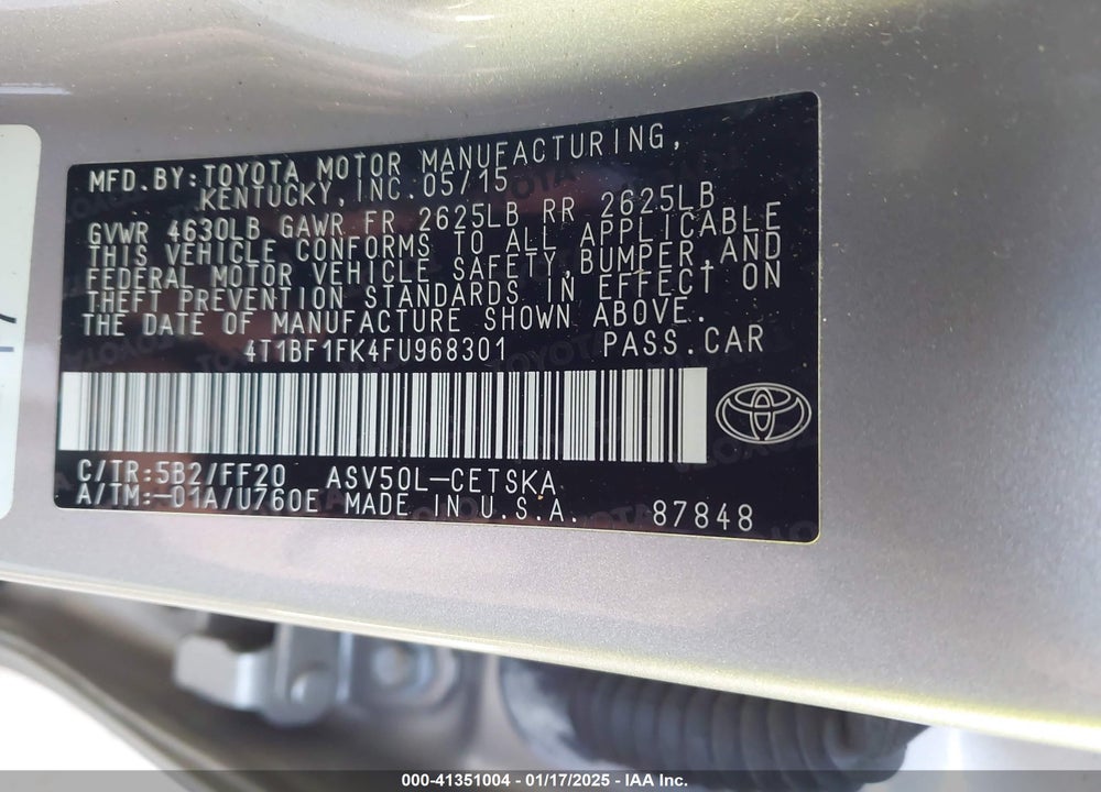 2015 TOYOTA CAMRY SE VIN: 4T1BF1FK4FU968301