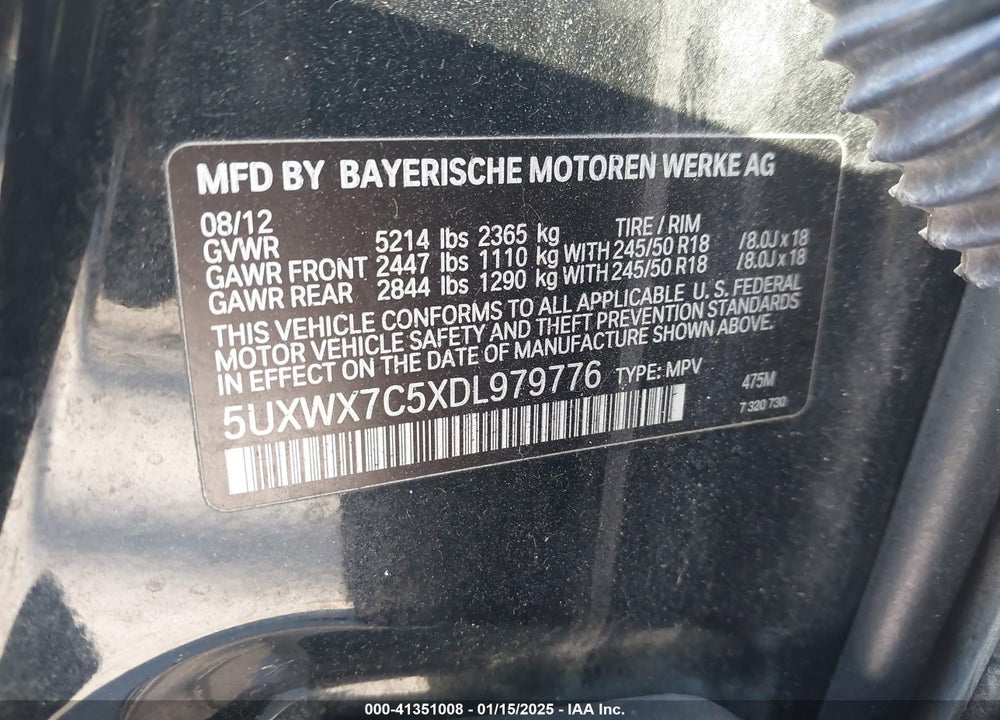 2013 BMW X3 XDRIVE35I VIN: 5UXWX7C5XDL979776
