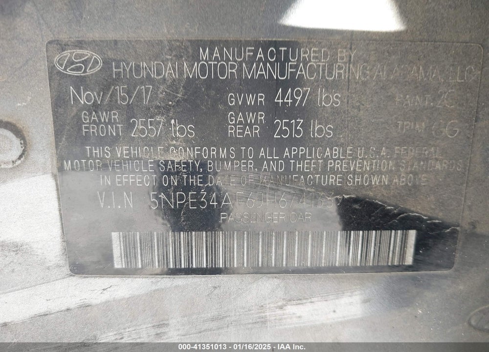 2018 HYUNDAI SONATA VIN: 5NPE34AF6JH674133