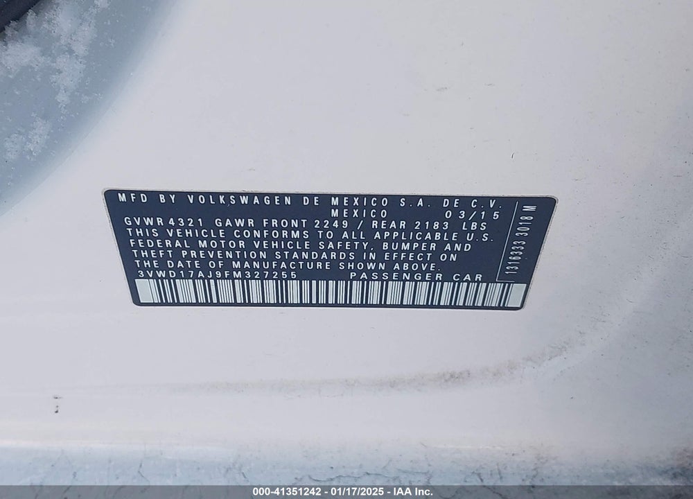 2015 VOLKSWAGEN JETTA VIN: 3VWD17AJ9FM327255