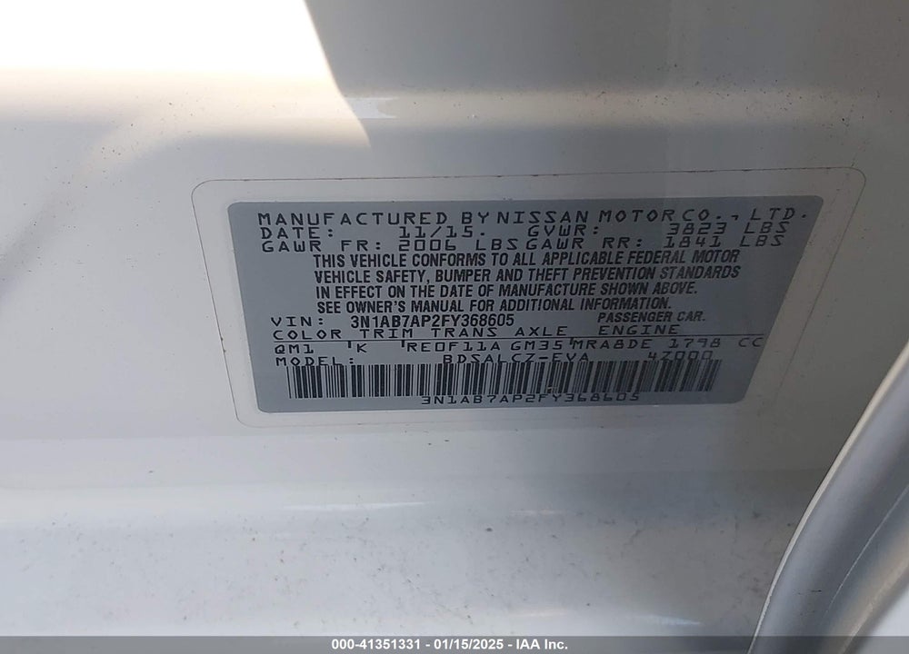 2015 NISSAN SENTRA VIN: 3N1AB7AP2FY368605