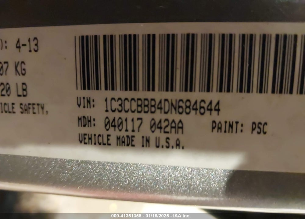 2013 CHRYSLER 200 TOURING VIN: 1C3CCBBB4DN684644