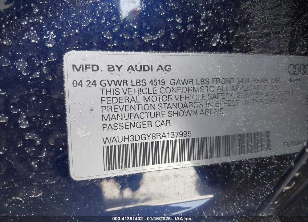 2024 AUDI S3 VIN: WAUH3DGY8RA137995