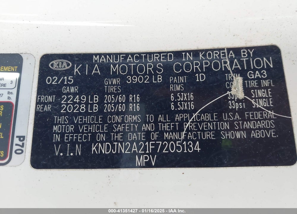 2015 KIA SOUL VIN: KNDJN2A21F7205134
