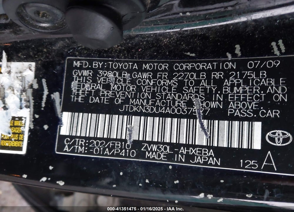 2010 TOYOTA PRIUS II VIN: JTDKN3DU4A0037577