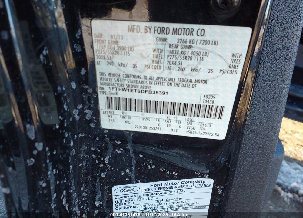 2013 FORD F-150 VIN: 1FTFW1ET6DFB35391