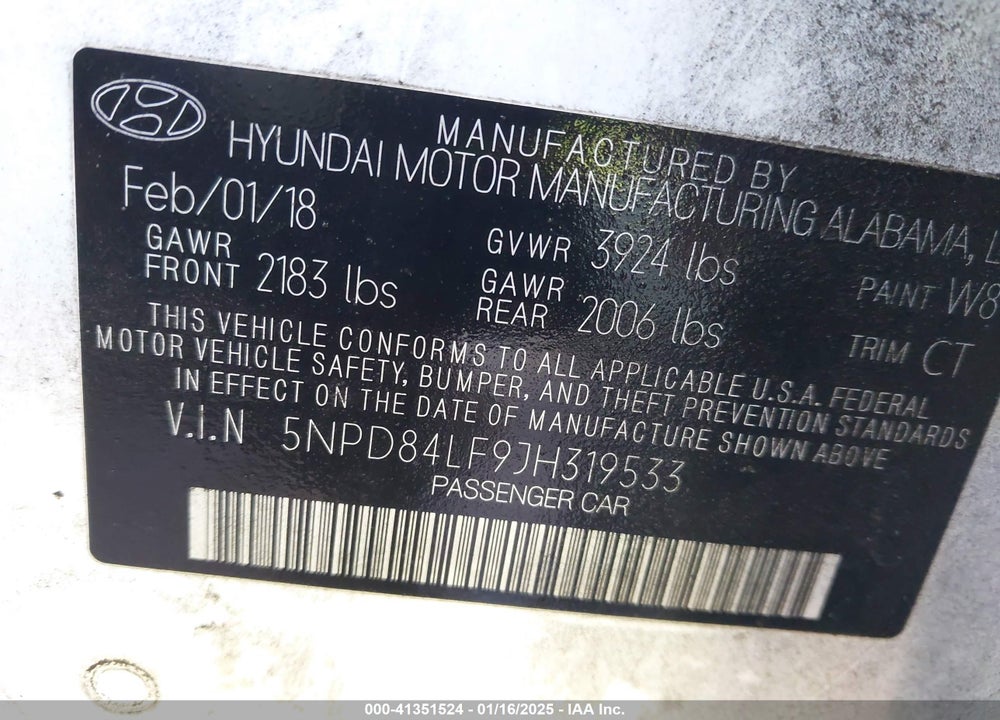 2018 HYUNDAI ELANTRA VIN: 5NPD84LF9JH319533