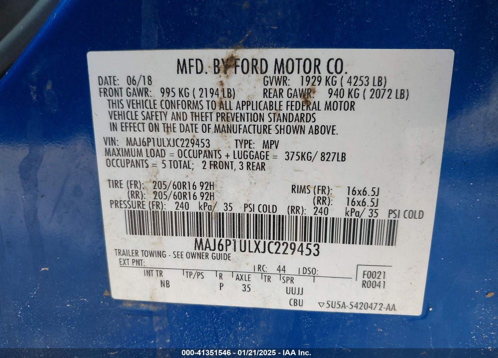 2018 FORD ECOSPORT SE VIN: MAJ6P1ULXJC229453