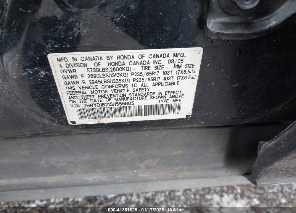 2005 ACURA MDX VIN: 2HNYD18215H555605