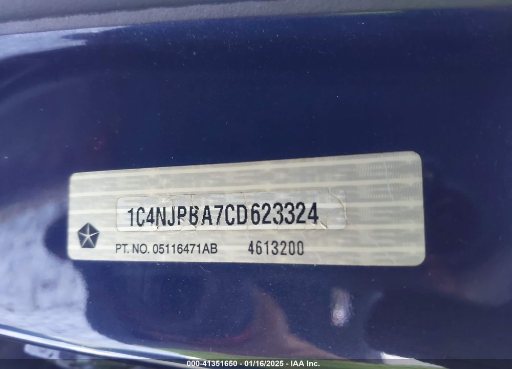 2012 JEEP PATRIOT SPORT VIN: 1C4NJPBA7CD623324