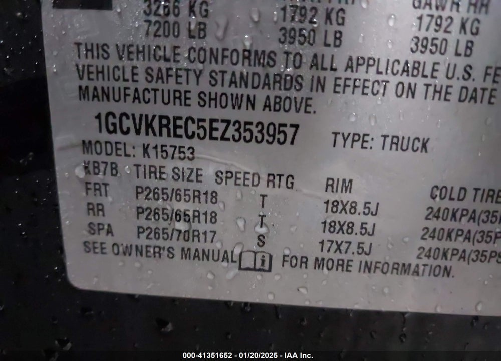 2014 CHEVROLET SILVERADO 1500 VIN: 1GCVKREC5EZ353957