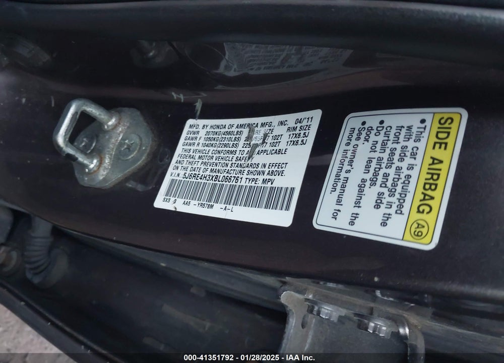 2011 HONDA CR-V VIN: 5J6RE4H3XBL066761