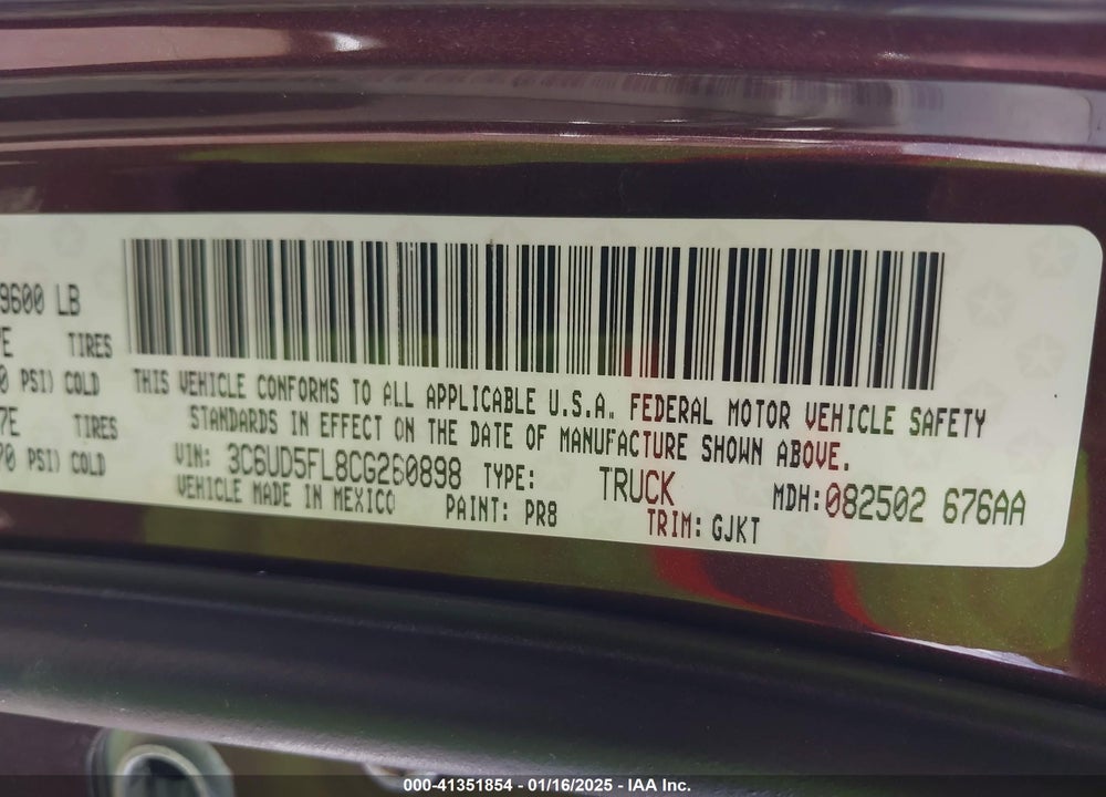 2012 RAM 2500 LAIE VIN: 3C6UD5FL8CG260898