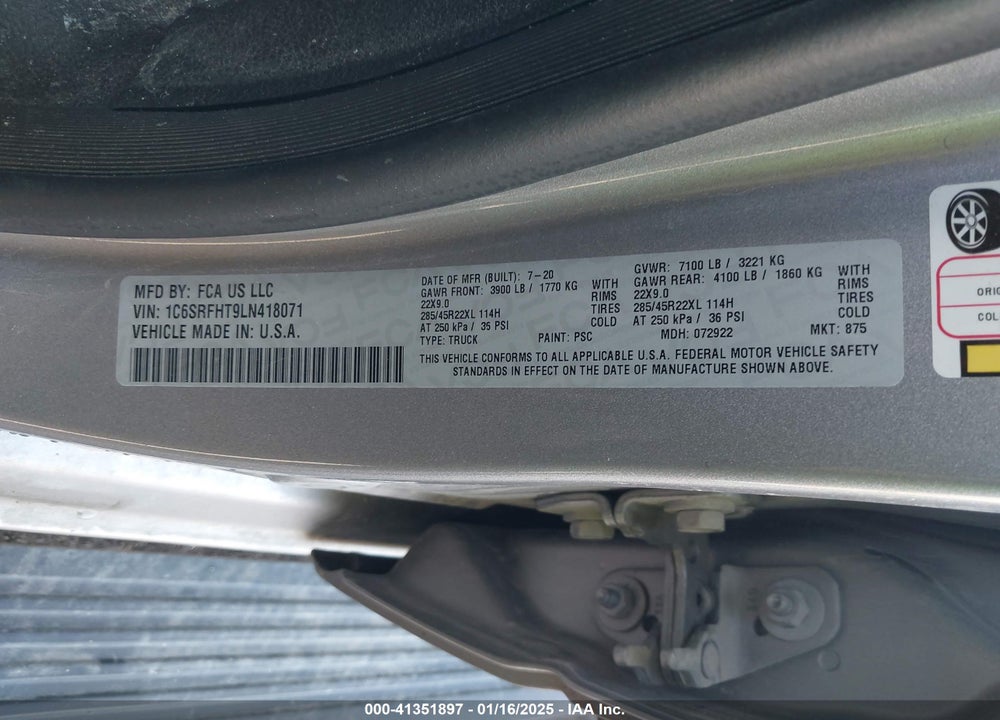 2020 RAM 1500 VIN: 1C6SRFHT9LN418071