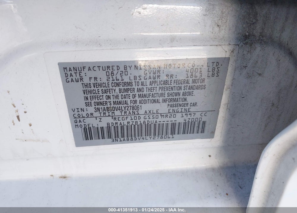 2020 NISSAN SENTRA VIN: 3N1AB8DV4LY278061