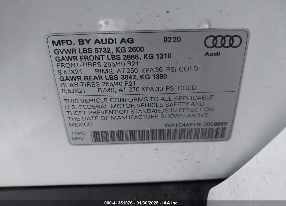 2020 AUDI SQ5 PRESTIGE TFSI QUATTRO TIPTRONIC VIN: WA1C4AFY9L2068868
