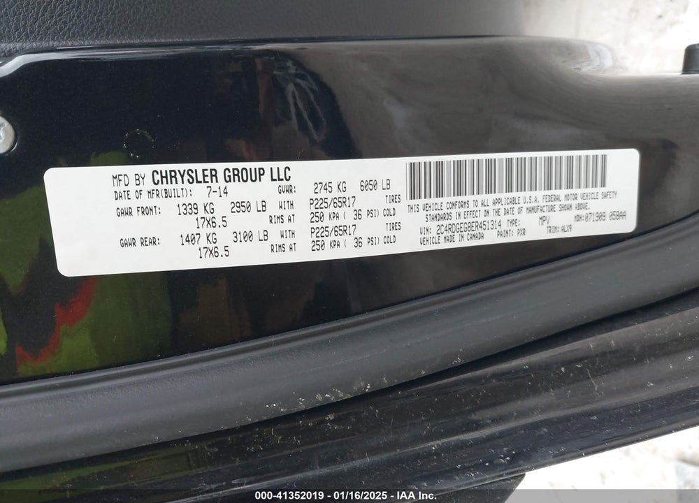 2014 DODGE GRAND CARAVAN R/T VIN: 2C4RDGEG8ER451314
